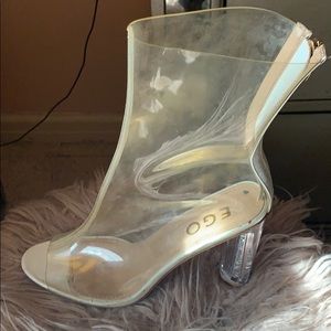 Used Clear  glitter heeled peep toe boots